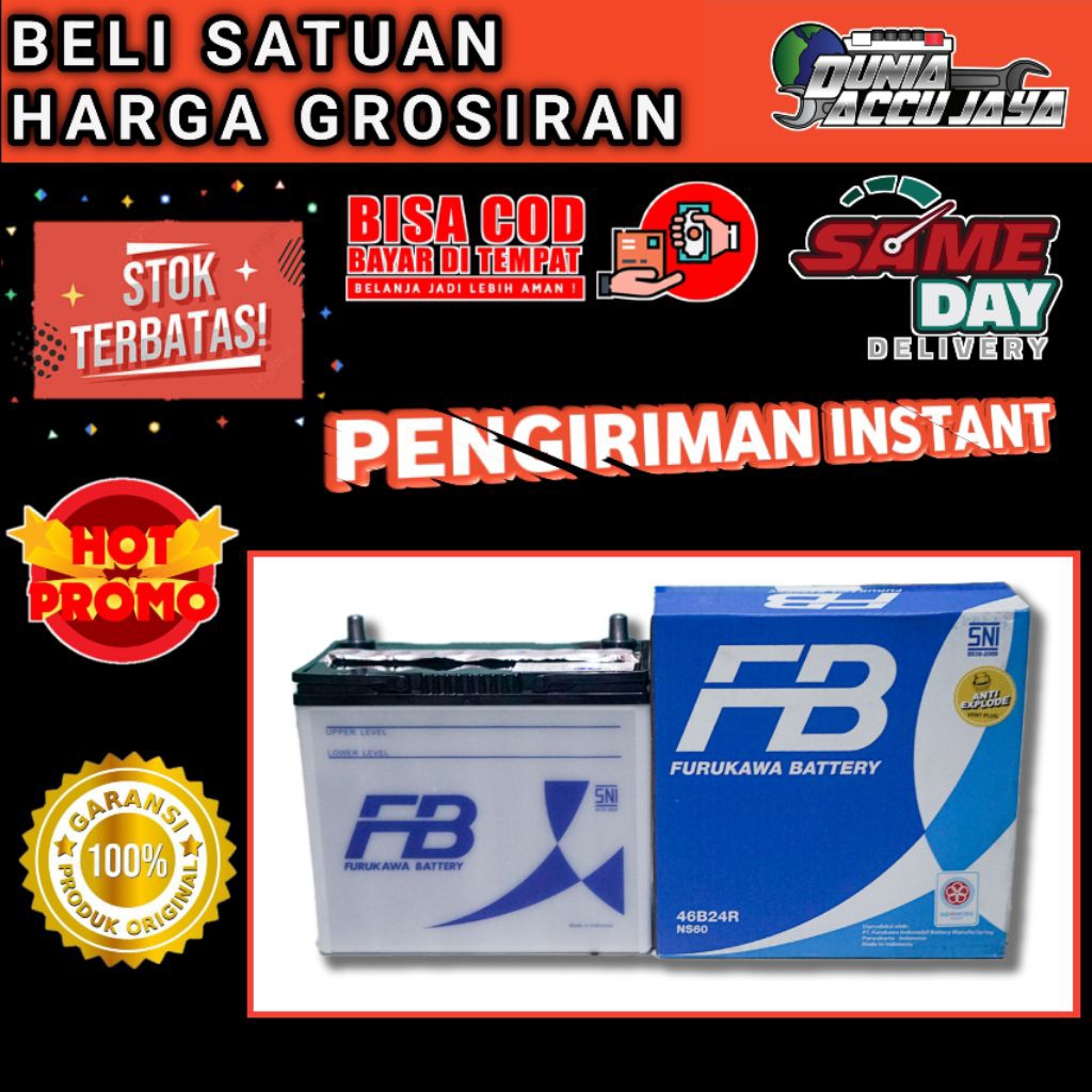 aki mobil basah original belum terisi air zuur (GARANSI 10 BULAN ) NS60 46b24R 45ah Furukawa battery