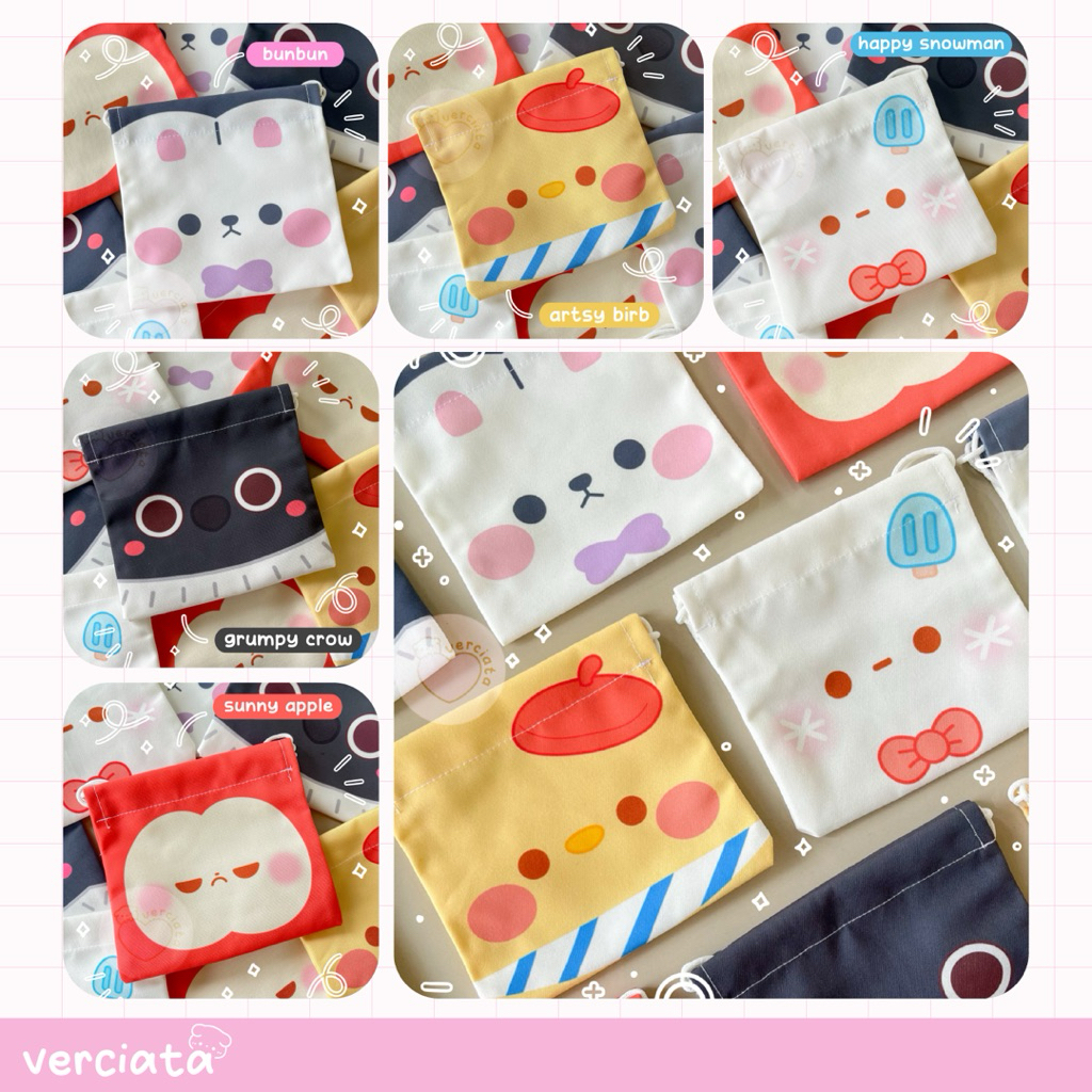 

Pouch Love and Deepspace - Xavier Bunbun / Rafayel Birb / Zayne Snowman / Sylus Crow / Caleb Apple - LADS merch tas serut mini