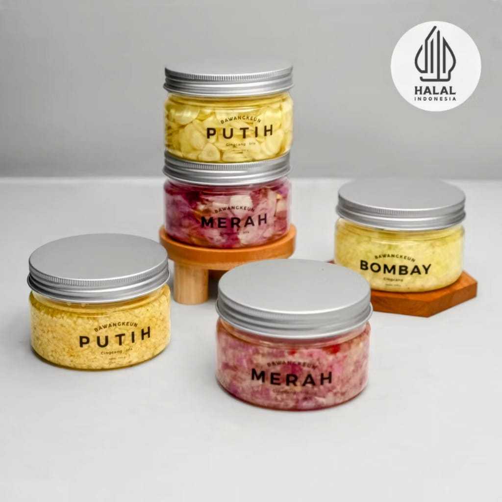 

Combo 5 Jar Bawang Putih Merah Bombay Cincang & Iris by BAWANGKEUN BUMBU Baceman Bawang Kupas Instan