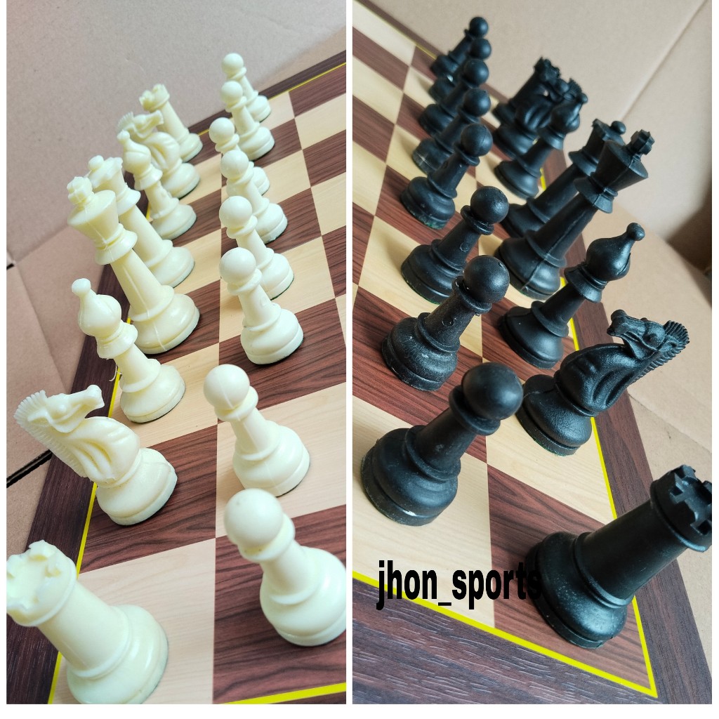 Paket Bidak Magnet Catur Plastik Magnet  + Papan Catur Lipat 4 Magnet  / Motif Full Serat