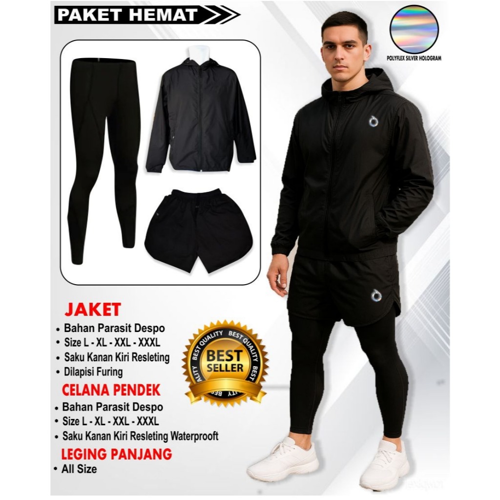 Paket Set Setelan Jaket Celana Pendek Parasut Celana Panjang Olahraga Pria Wanita Stelan Sport Latih