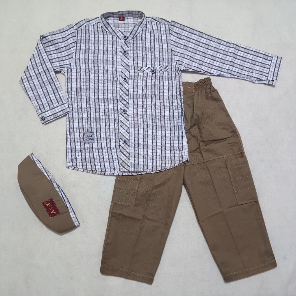 Baju Koko Anak Katun Kotak A&J Lengan Panjang New