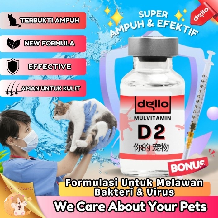 (The Ham's) Obat Kucing Vitamin D2 Anti Flu Calici Panleu Diare Bonus Alat Suntik MULVITAMIN D2