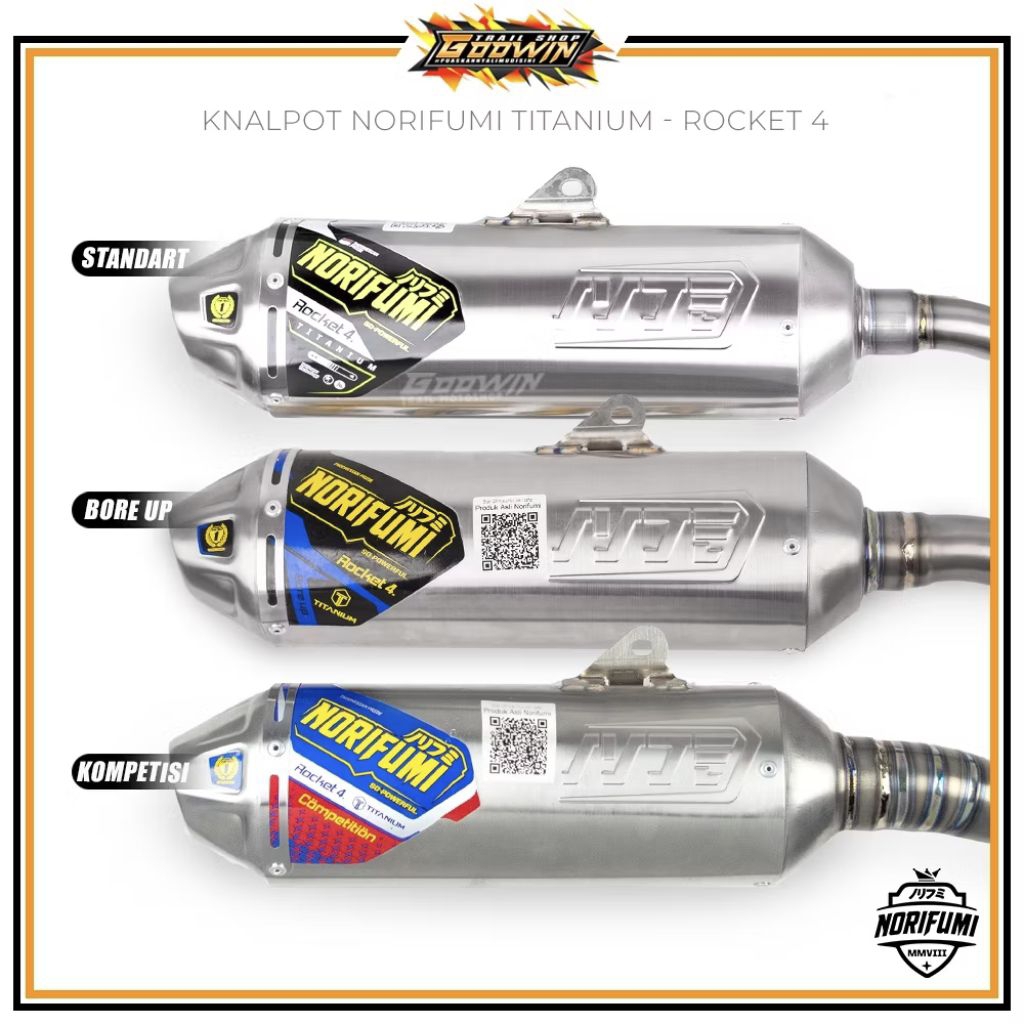 Knalpot Norifumi Rocket 4 Titanium Kompetisi Bore up  Crf Klx