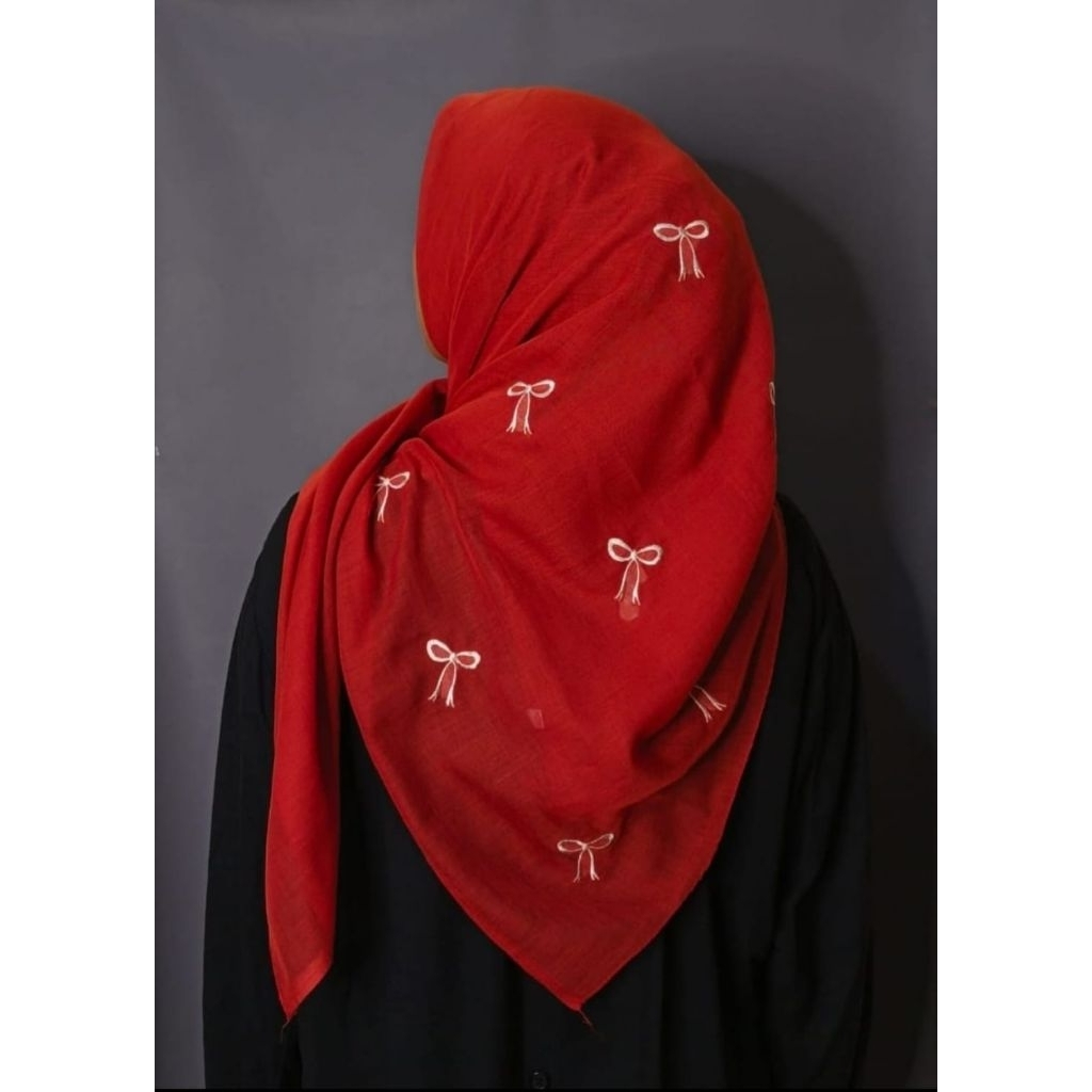 hijab segi empat bordir pita Coquette//hijab segi empat bordir pita ribon
