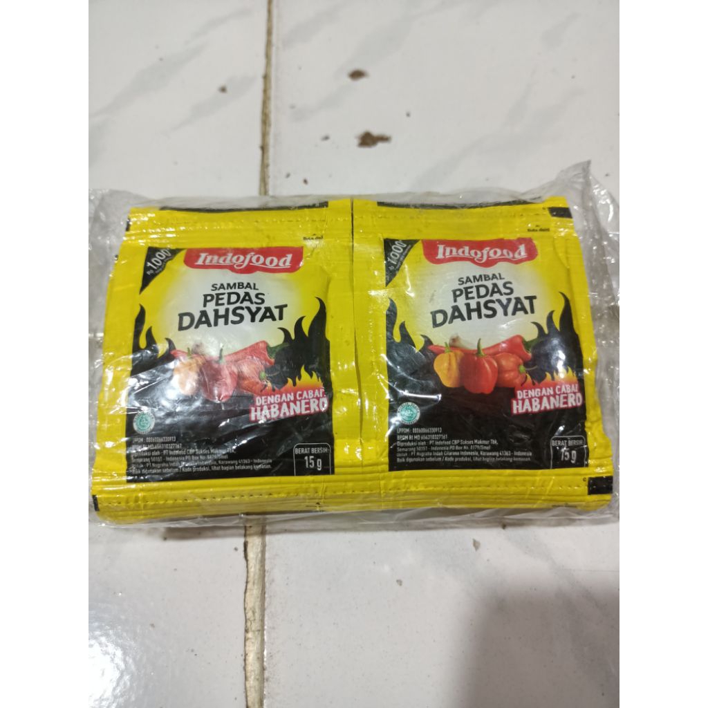 

Indofood Sambal Pedas Dahsyat Dengan Cabai Habanero Renceng 15gr X 10 Sachet