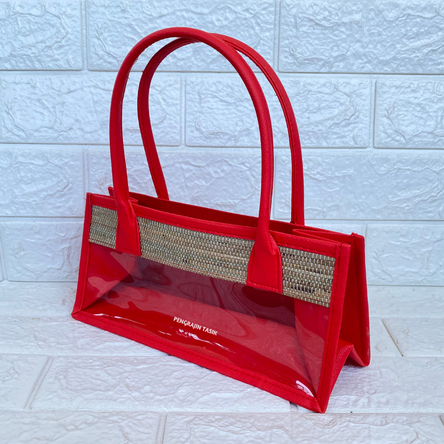 

Tas Hampers Mika Mendong Untuk 3 Toples Silinder (Merah) Tas Parcel Mika Transparan