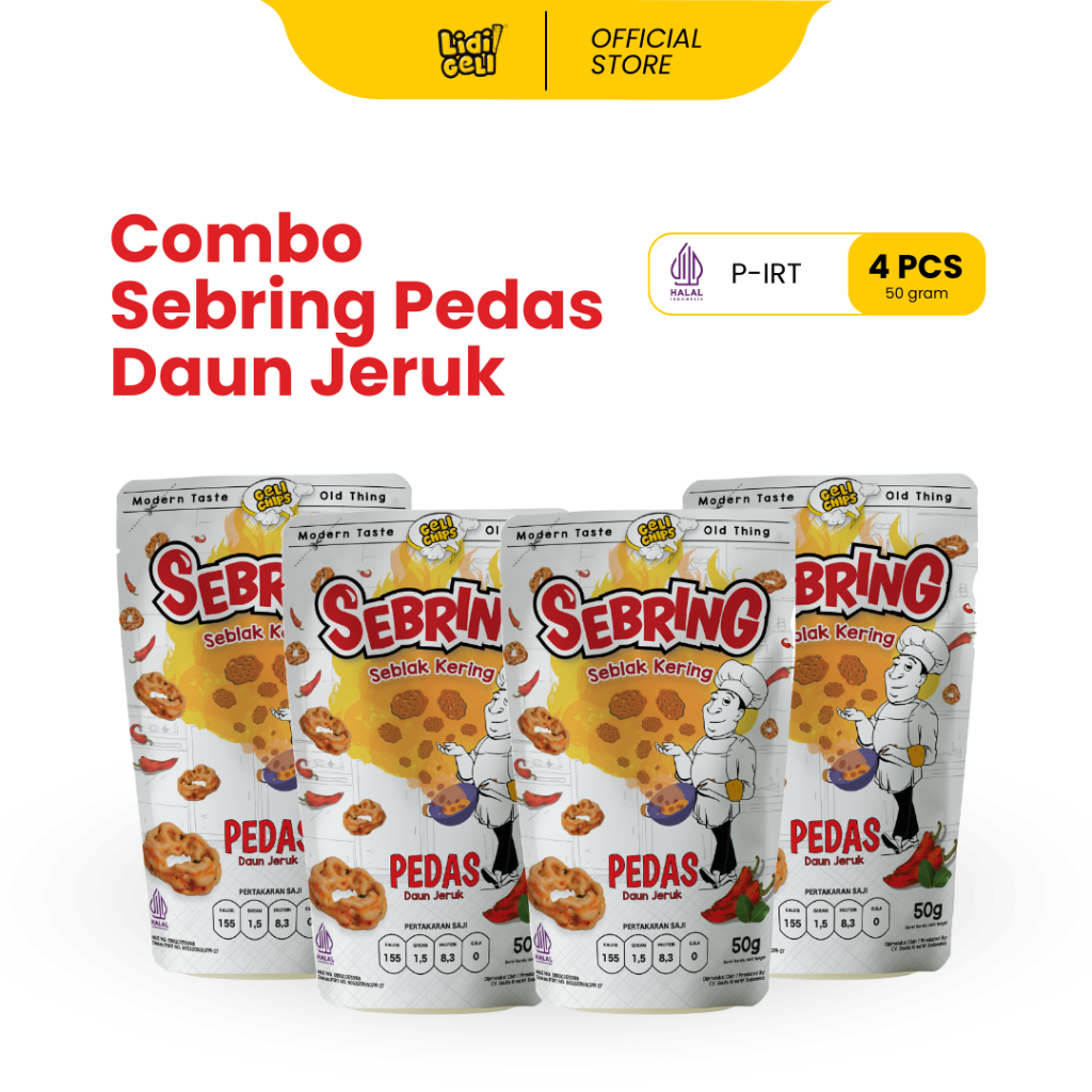 

Geli Chips - Paket Kombo 4 Pcs Seblak Kering ( Sebring ) Kerupuk Mawar Pedas Daun Jeruk 200 gr