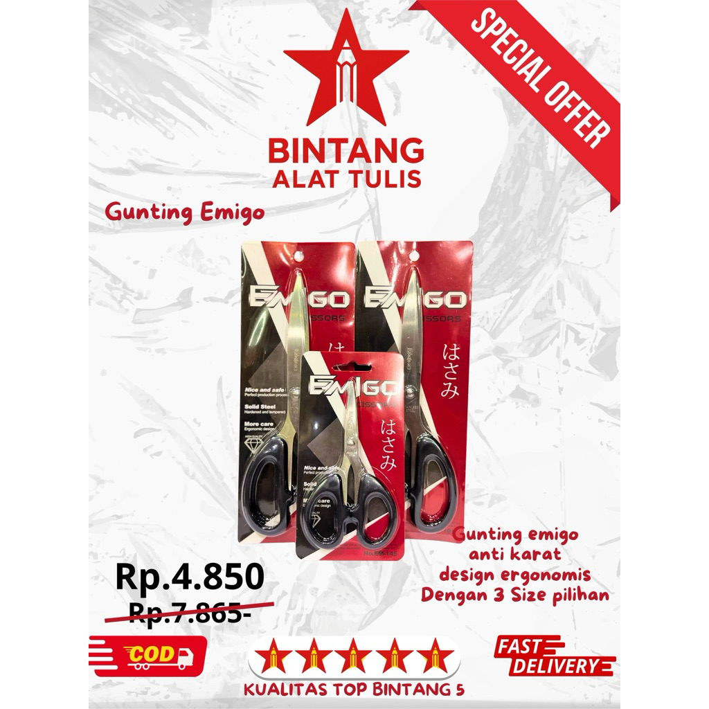 

Gunting Emigo - Gunting Tajam Anti Karat, 3 Size Pilihan, Cocok untuk Kantor, Sekolah, dan Craft