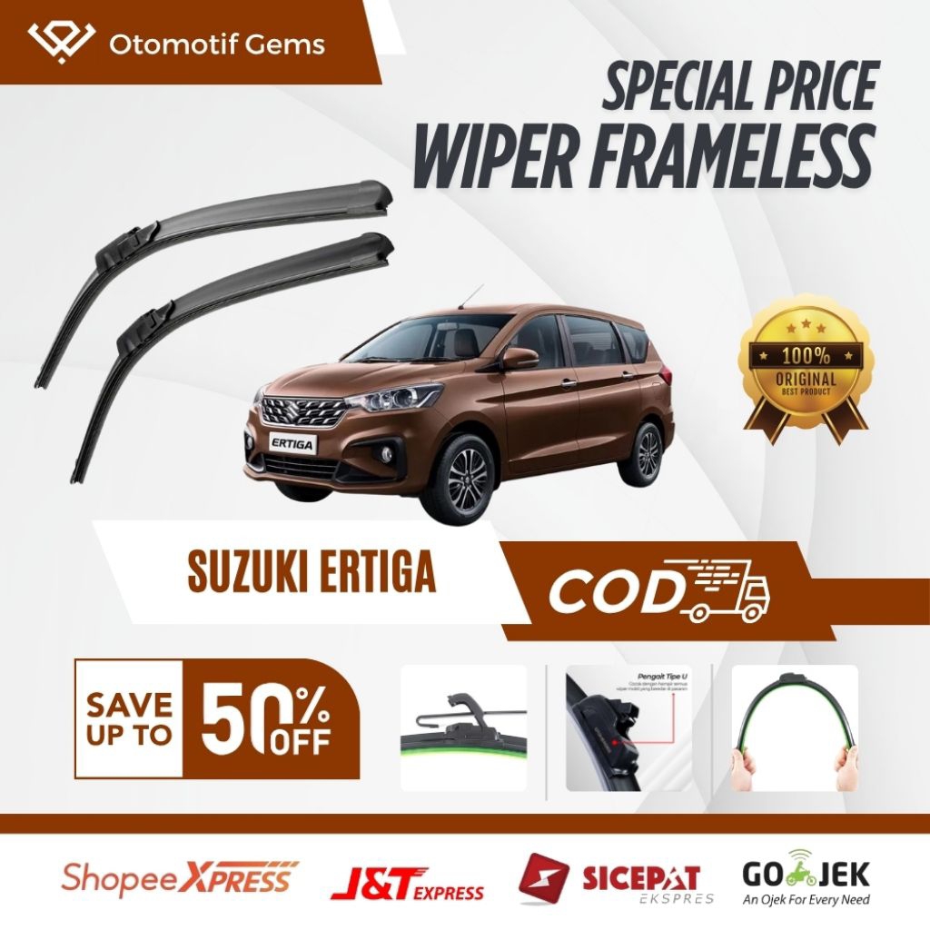 Wiper Frameless Mobil Suzuki Ertiga Halus Anti Suara Sepasang Isi 2 Pcs Kanan Kiri | Wiper Kaca Mobi