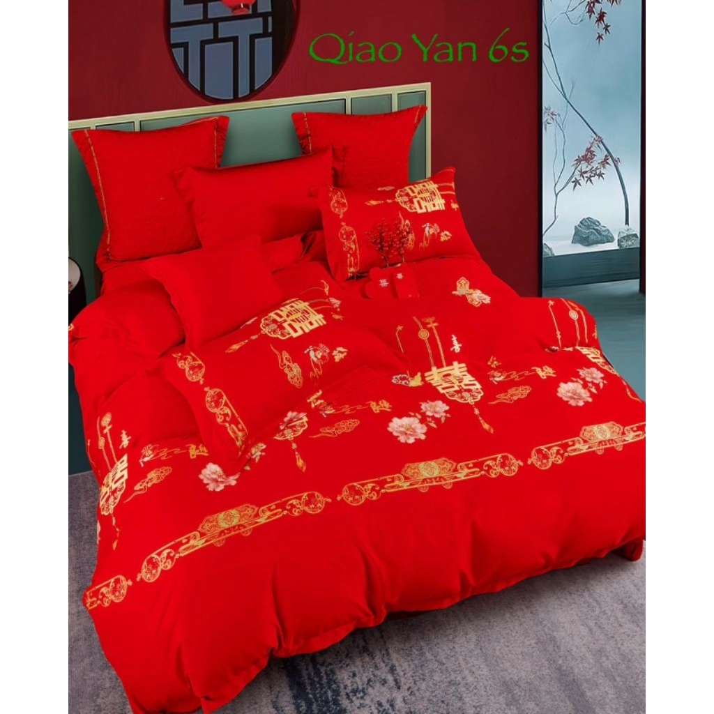sprei bedcover sutra organik tencel 60s premium shuang xi pengantin cina merah premium original halu