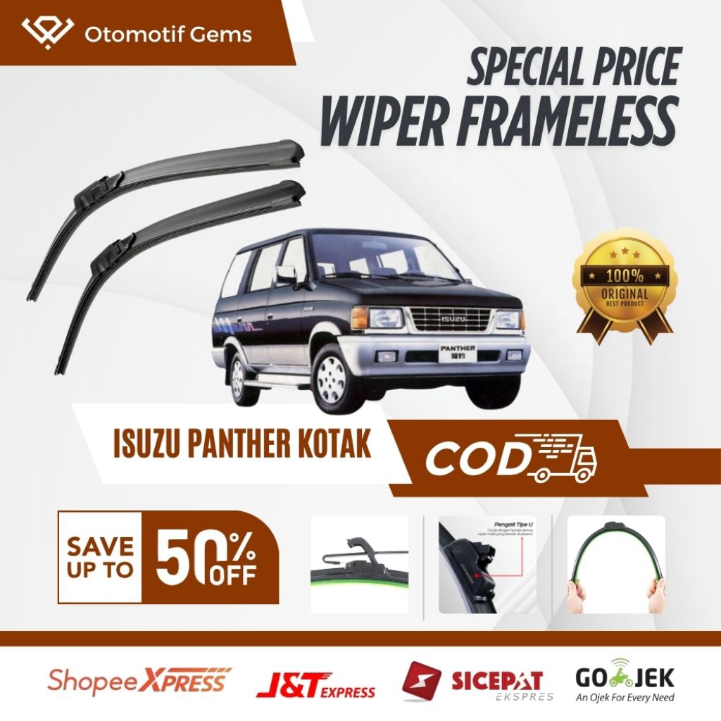 Wiper Frameless Mobil Isuzu Panther Kotak Halus Anti Suara Sepasang Isi 2 Pcs Kanan Kiri | Wiper Kac