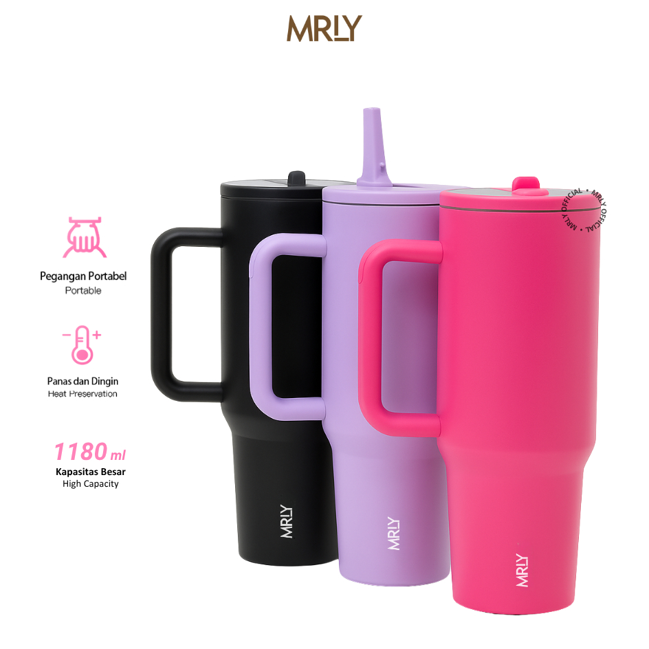MRLY Tumbler Lume 1180ml Tumbler Besar Tahan Panas dan Dingin Tumbler Sedotan Botol Minum Termos