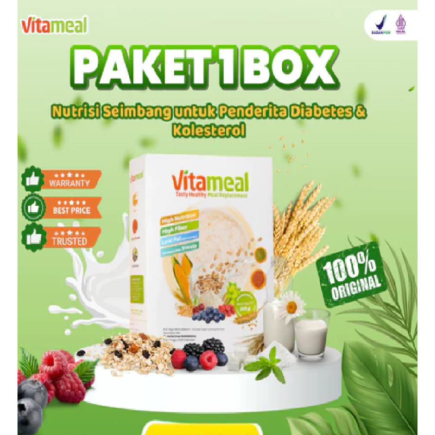

PAKET 1 BOX VITAMEAL - Original Sereal Sehat Penurun Gula Darah Tanpa Efek Samping Mengatasi Diabetes Melitus Kencing Manis