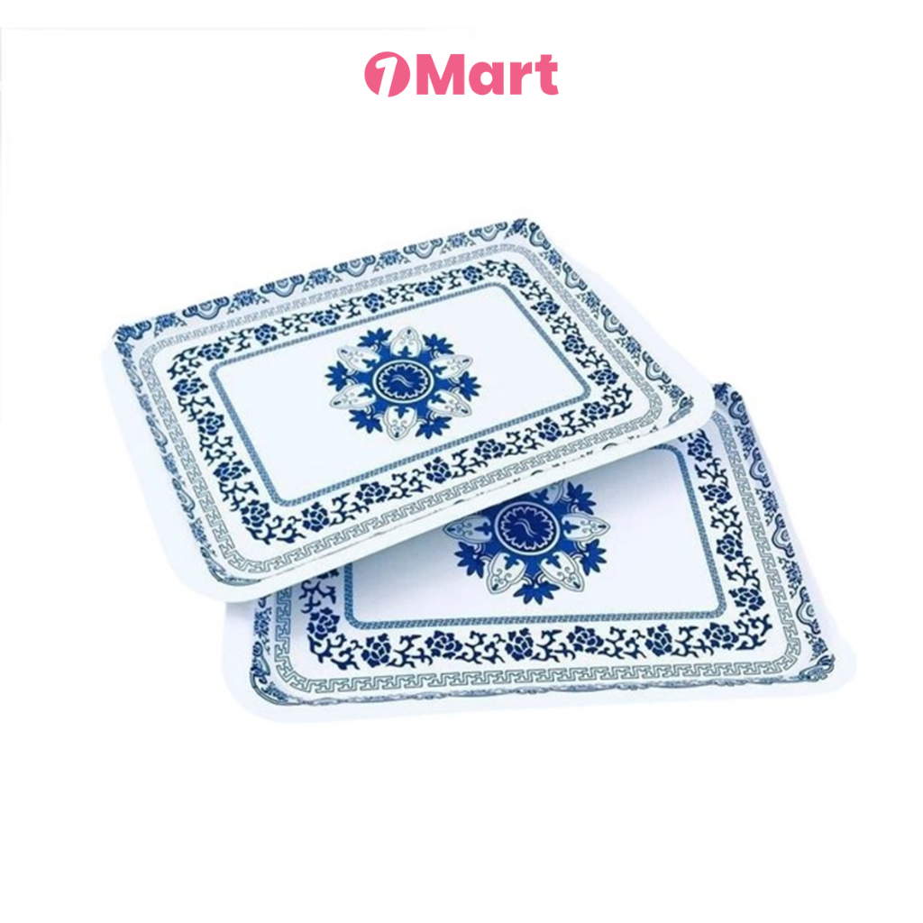 1MART Nampan Melamin Persegi Motif Bunga Biru