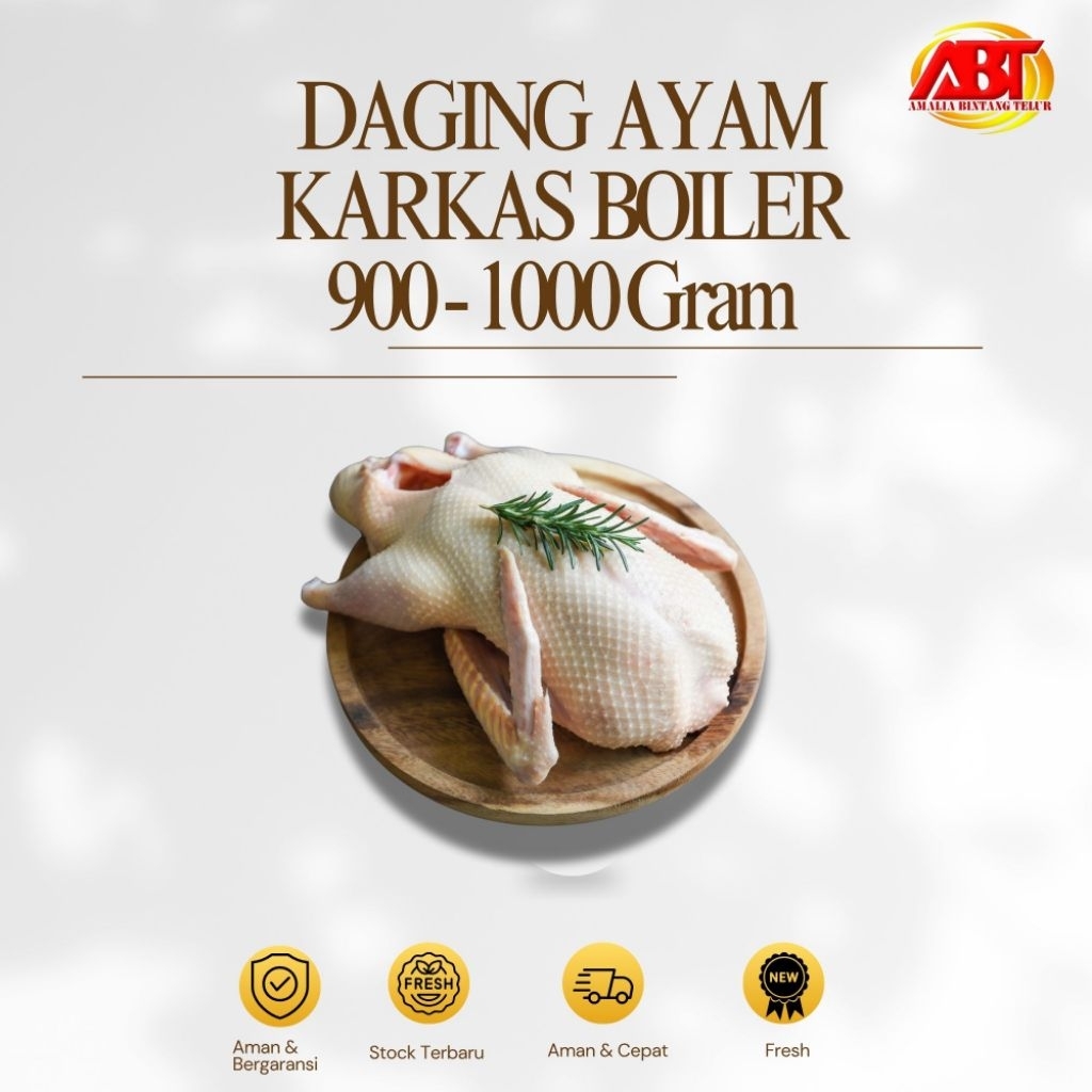 

ABT - Daging Ayam Karkas Fresh dan Halal Ukuran 900-1000 gram per ekor (FRESH-AMAN-BERGARANSI)