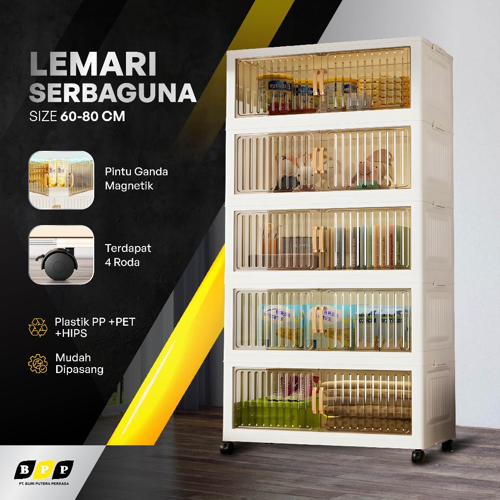 Rak Susun Lemari Plastik Tebal Roda Tempat Baju Pakaian Bayi | Lemari Sepatu | Rak Serbaguna 6001
