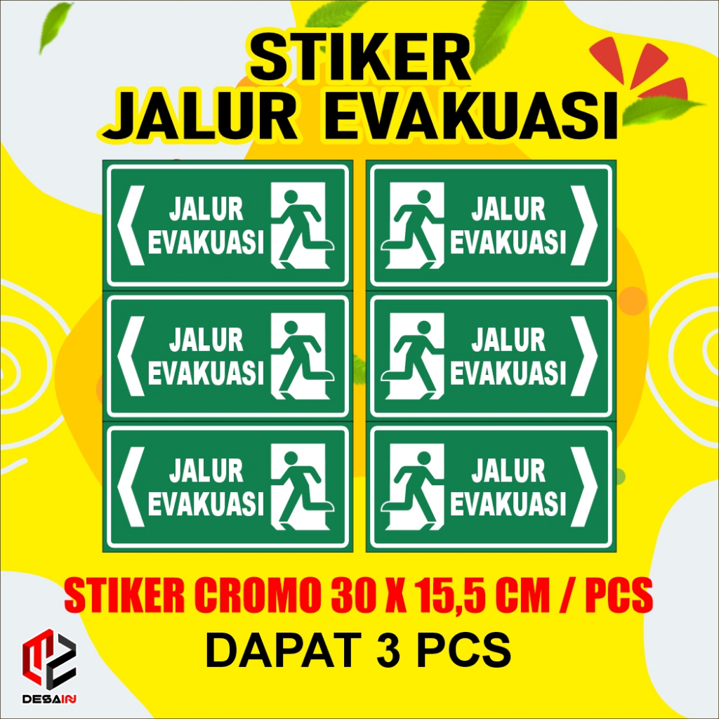 

stiker jalur evakuasi cromo 30x15,5 cm / pcs dapat 3 pcs