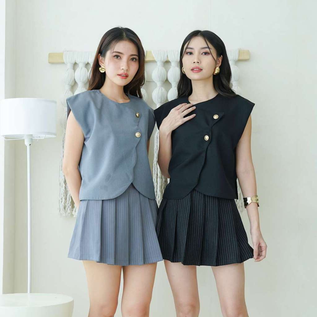 [ Vensh ] Marumi Vest Semiwool / Atasan Baju Rompi Wanita Kekinian Casual Basic Lengan Pendek