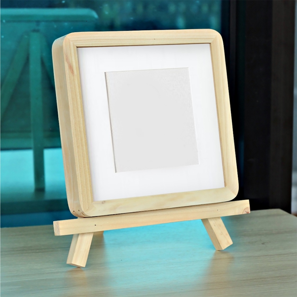 Bingkai Foto Kayu + Tripod Kayu Minimalis Sudut Ouval Bingkai Unik Pigura Frame + Mika