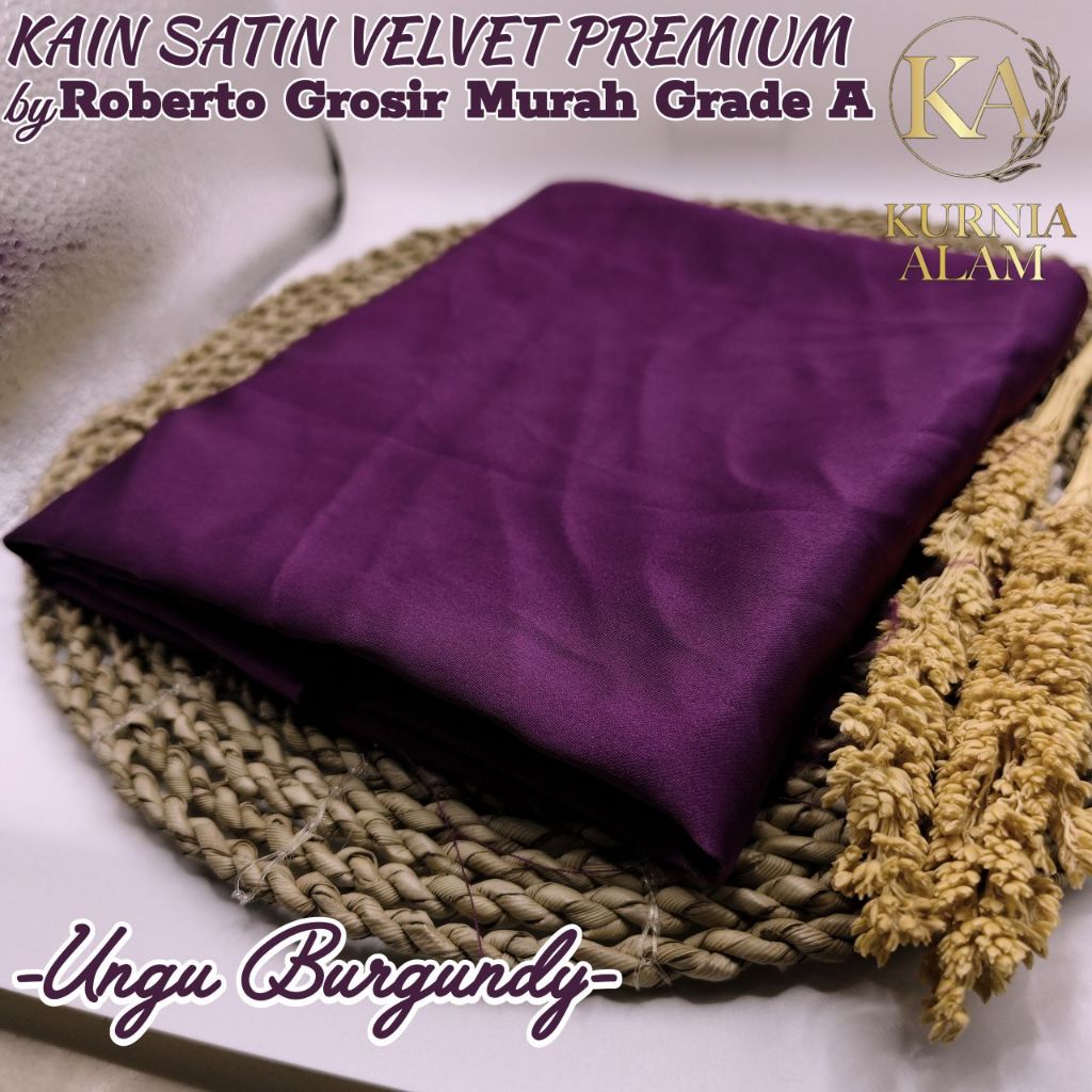 (per meter) KAIN SATIN VELVET Roberto Silk Premium Warna UNGU BURGUNDY Grosir Murah Grade A Lebar 15