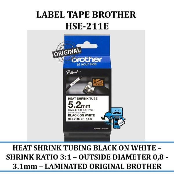 

Brother Label Tape HSe-211e Heat Shrink Tube, Black on White 5.2mm