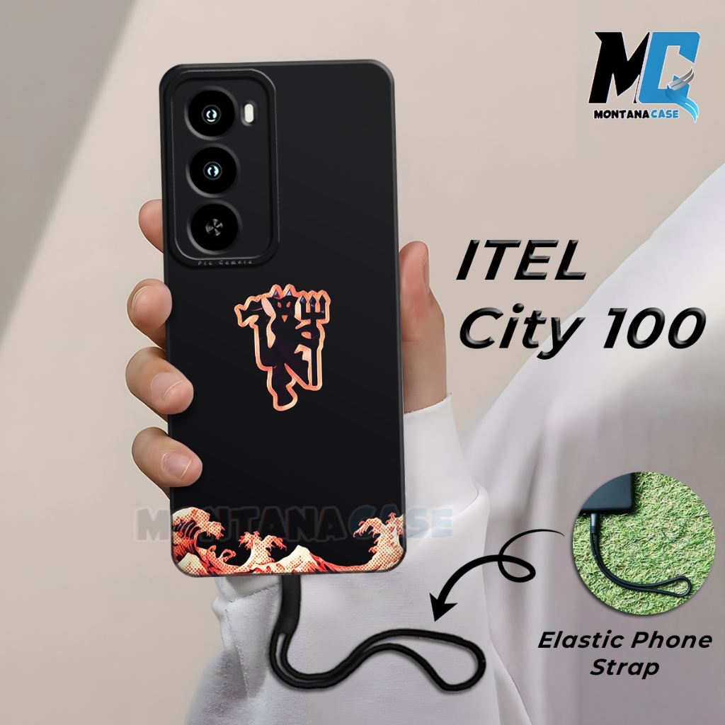 Softcase macaron with strap Itel City 100 4G | Casing full printing HD bergambar Man Utd | Case elas