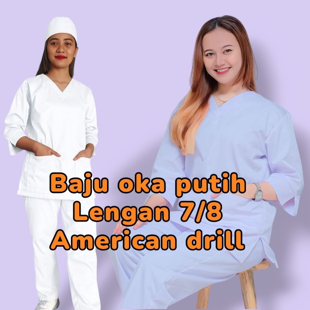 Baju oka lengan panjang baju ok lengan 7/8 baju oka putih scrub baju medis baju perawat american dri