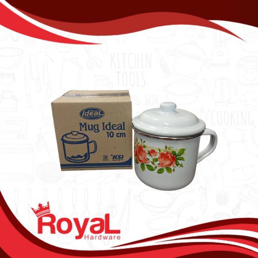 CANGKIR MUG ENAMEL / CANGKIR MUG KOPI JADUL ENAMEL/CANGKIR VINTAGE JADUL DENGAN TUTUP IDEAL 10 CM & 