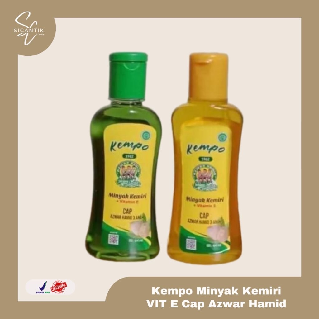 MINYAK KEMIRI KEMPO CAP 3 ANAK+ VITAMIN E CKI ASLI | MINYAK KEMIRI KEMPO CAP AZWAR HAMID 64 ML ORIGI