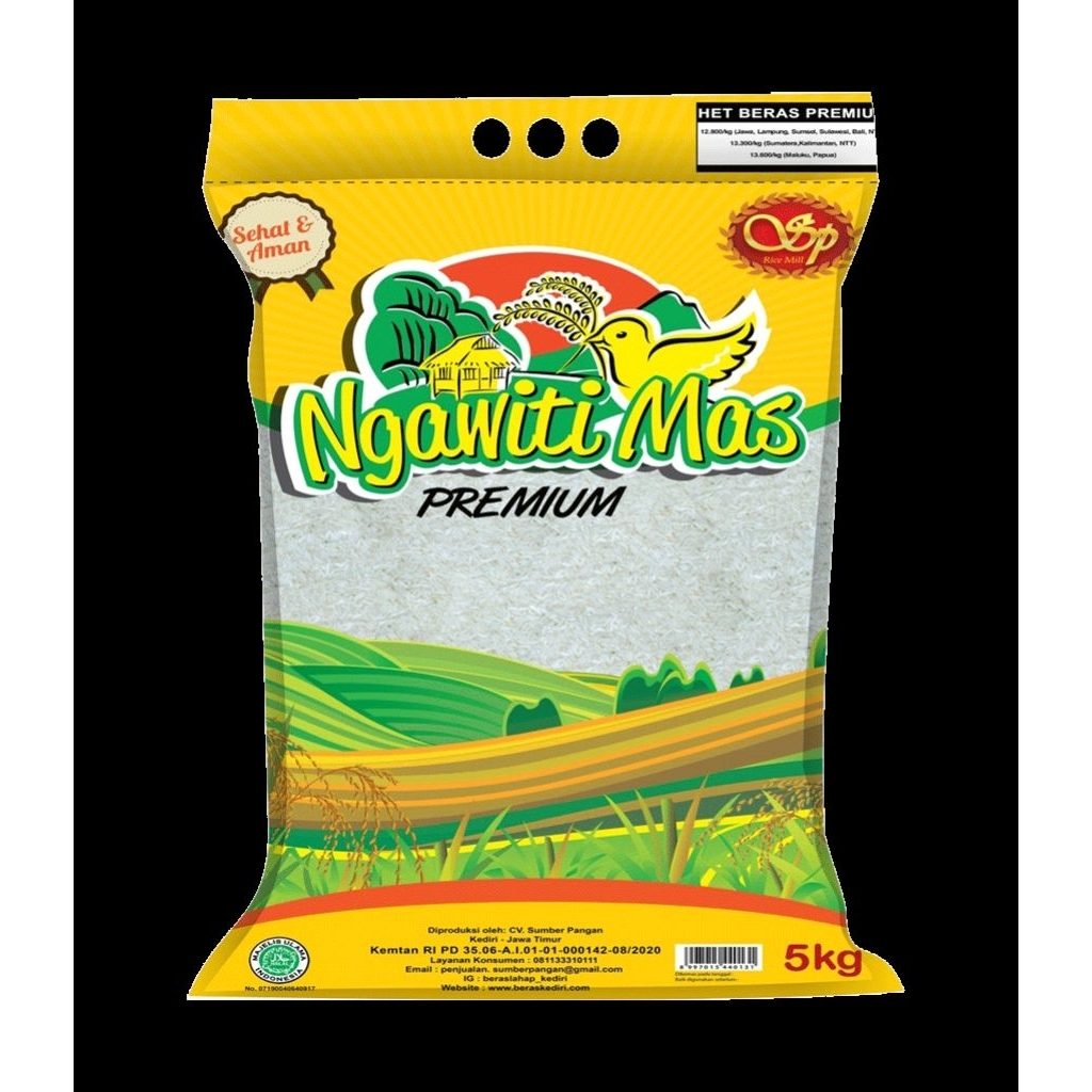 

BERAS NGAWITI 5KG BERAS SANIA 5KG BERAS ANAK RAJA 5KG BERAS PREMIUM