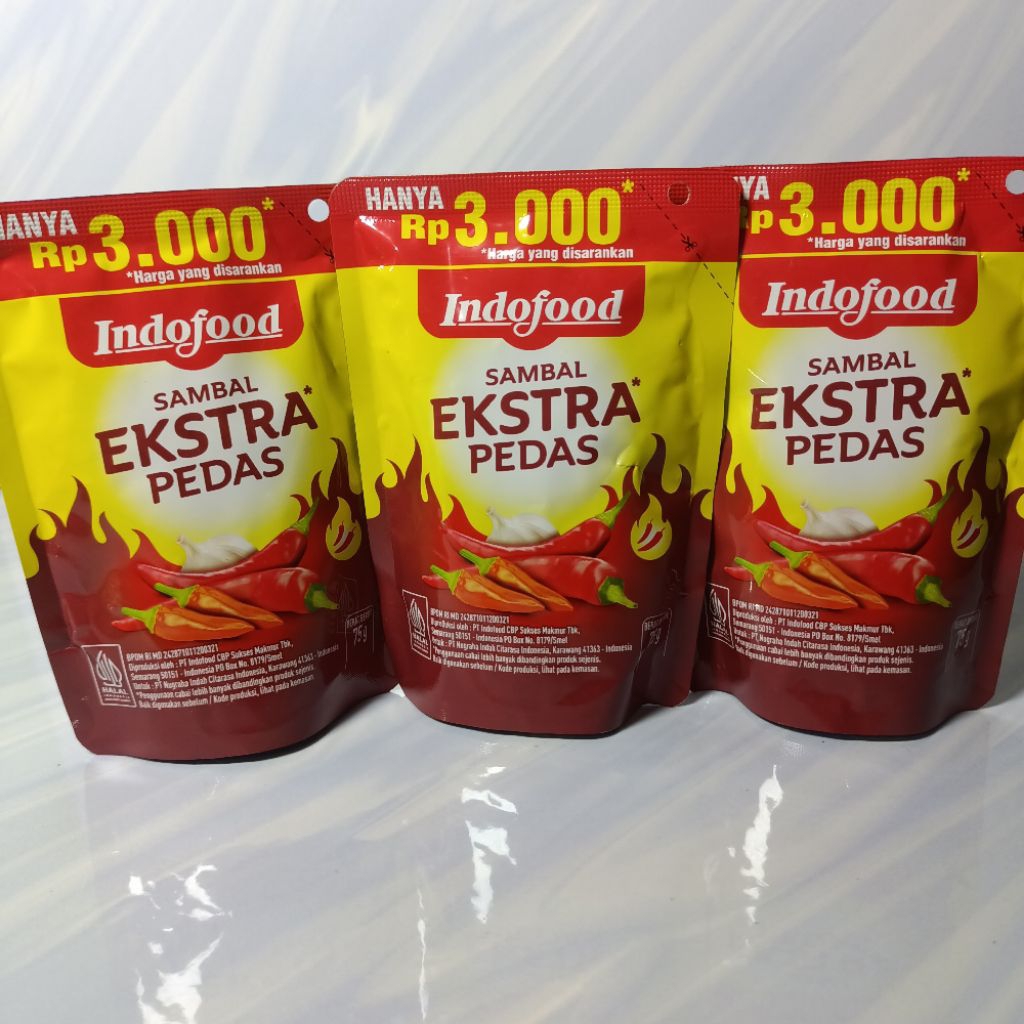 

Paket 3 pcs - Indofood Sambal Ekstra Pedas 75 gr -Saus sambal Murah