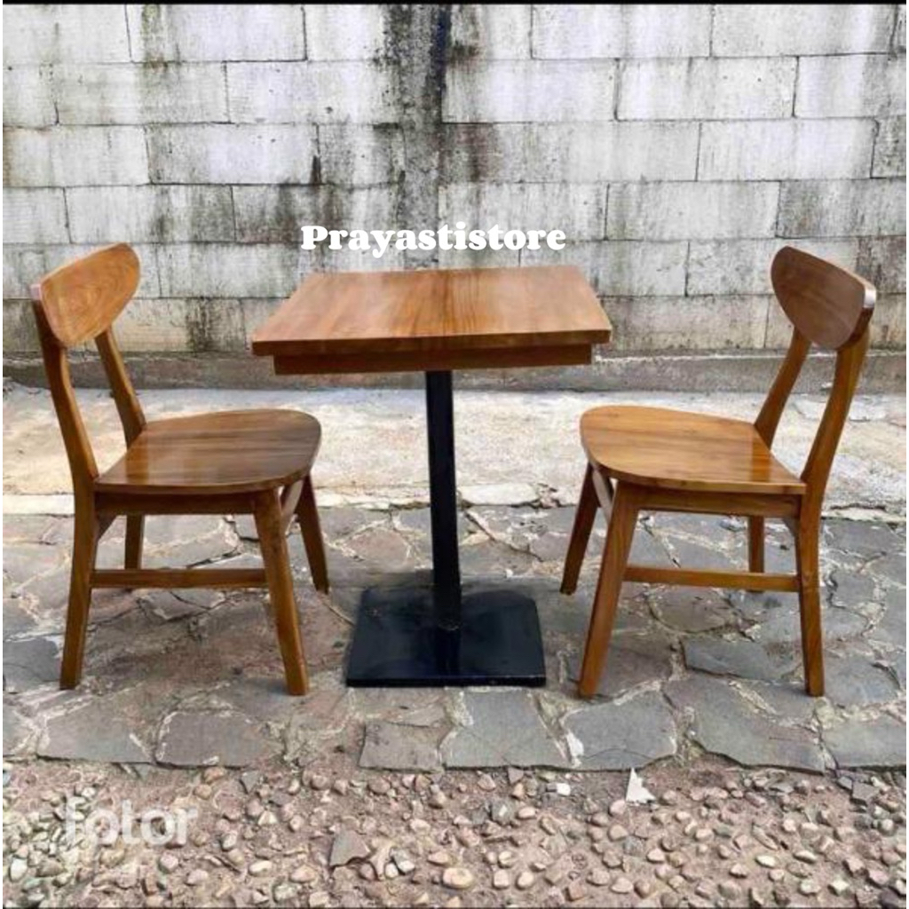 Meja makan kayu jati Meja makan cafe kaki besi Meja resto kaki besi Meja makan kayu jati harga murah