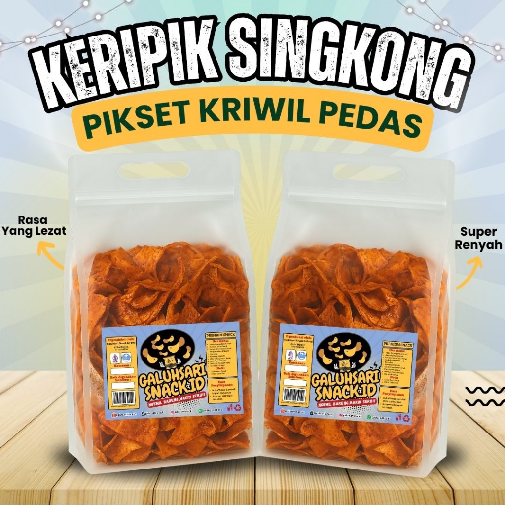 

Galuhsari - Keripik Singkong Kripset Pedas Kriwil Kiloan Bumbu Cikruh Pedas Daun Jeruk Cemilan Jadul