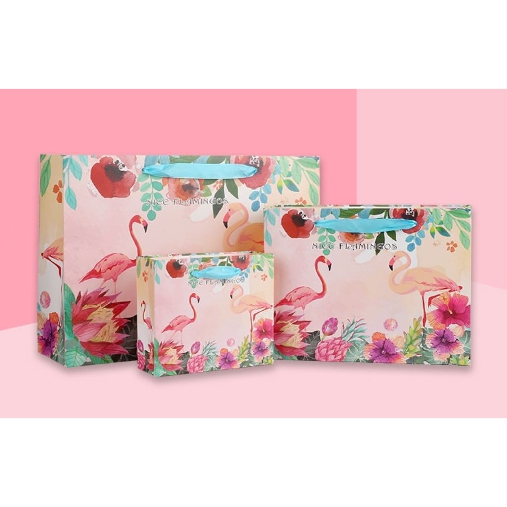 

paperbag premium motif flamingo tas kado ulang tahun shopping bag