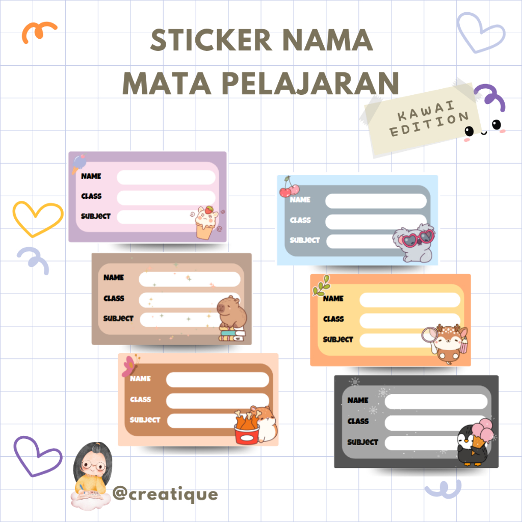 

[10Pcs] Stiker Label Buku Mata Pelajaran | Sticker Buku Nama Sekolah | Stiker Nama Buku Tempelan Anak Kawai Lucu