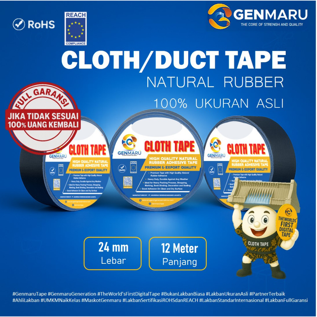 

Genmaru Cloth / Duct /Kain Tape Premium Natural Rubber 24 mm x 12 M Full Garansi