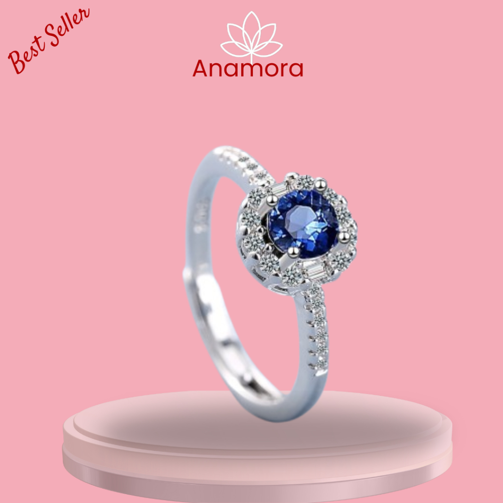 Cincin Wanita Korea S925 Silver Permata Biru | Cincin Adjustable Zirkonium – Anamora