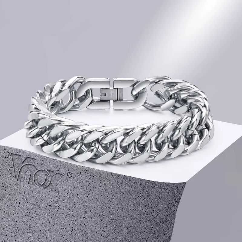 Gelang Pria Rantai Silver Titanium Stainless Steel