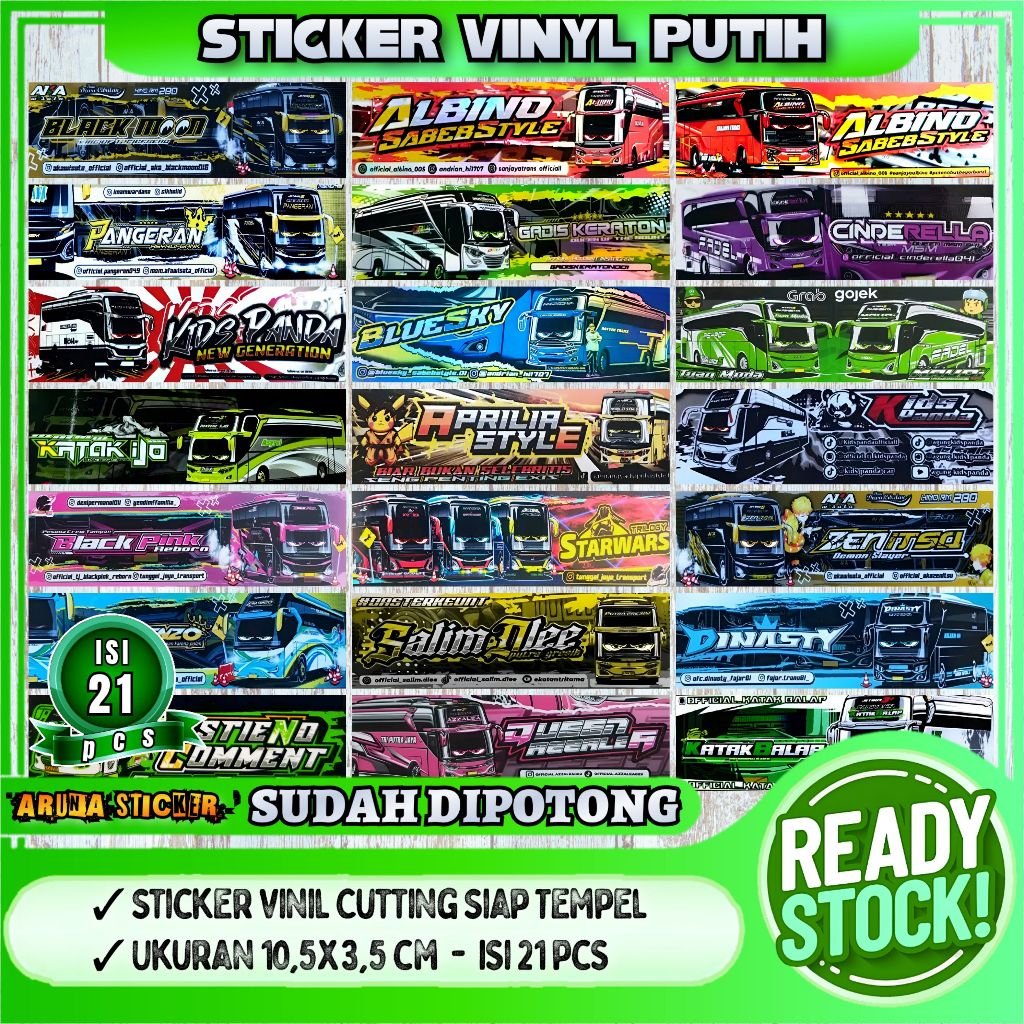 

Sudah Dipotong Sticker Bus Mania Telolet Basuri Model Panjang Isi 21 pcs