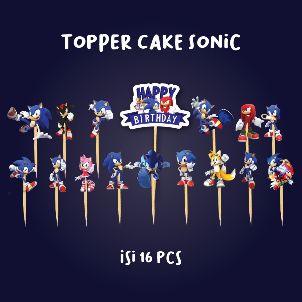 TOPPER CAKE SONIC GOODIE BAG TAS DEKORASI ULTAH SONIC DEKOR ULANG TAHUN HAPPY BIRTHDAY BANNER BUNTIN