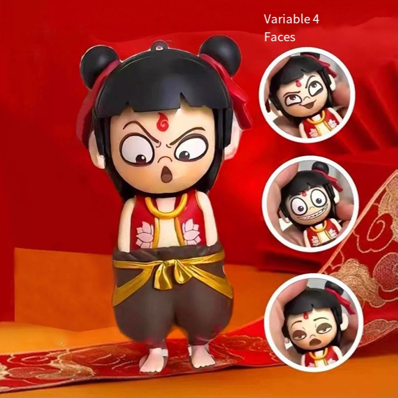 Nezha Menekan Kepala Nezha Paket Emoji Nezha Yang Mengubah Wajah Empat Emoticon Acak Keychain