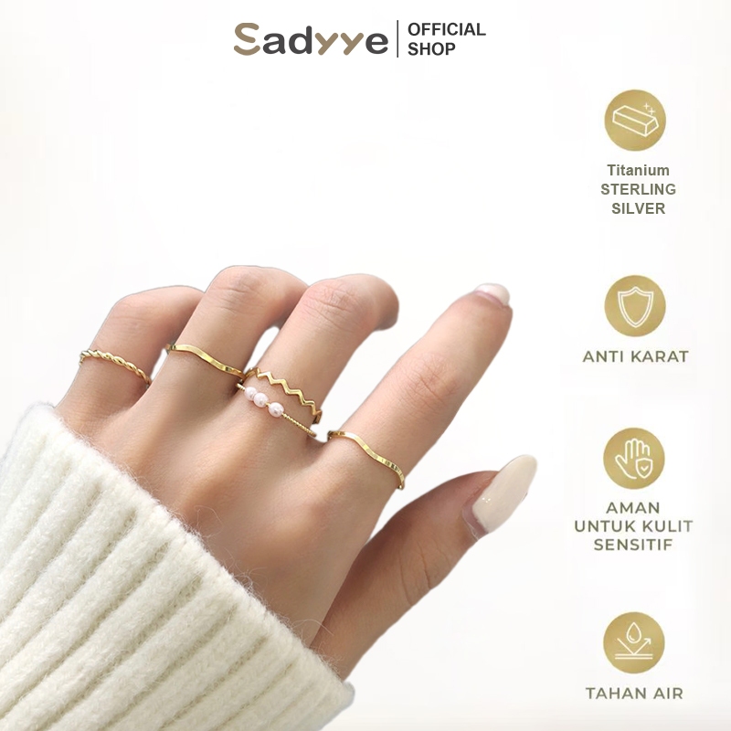Sadyye Cincin Titanium Wanita 1 Set isi 5PCS Cincin wanita fashion Trendy Berbagai Bentuk