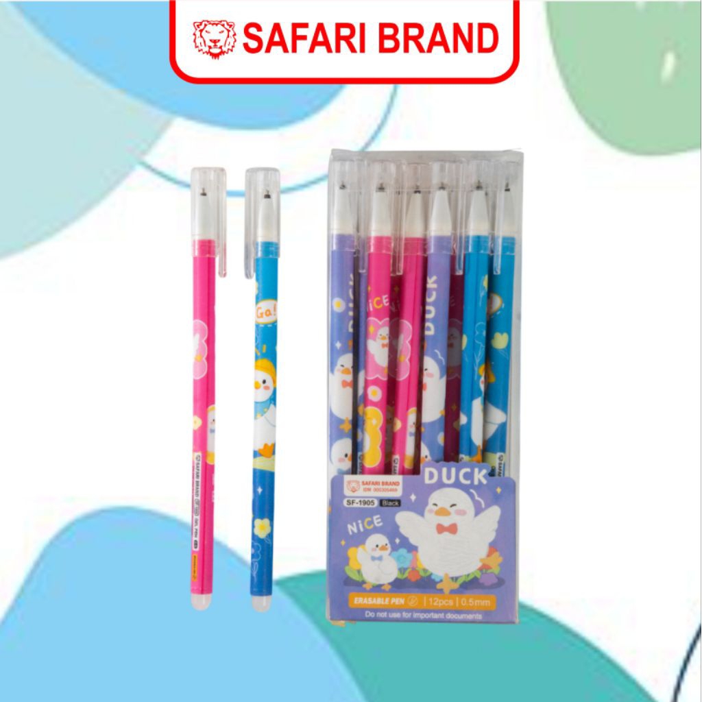 

(ERASER PEN DUCK) Ballpoint Hapus Bisa Dihapus Tanpa Tipe X motif lucu merk Safari Kemasan Pack 12 pcs