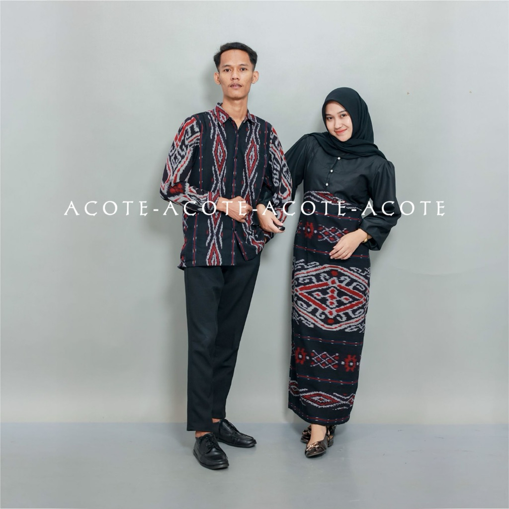 Baju Couple Tenun Kindria Black - Outfit Kondangan Elegan Kekinian - Dress tenun dan kemeja Tenun