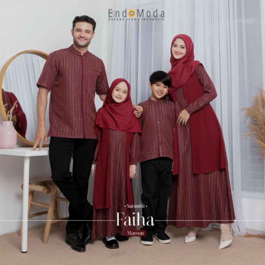 ENDOMODA FAIHA MAROON SARIMBIT KELUARGA BAJU COUPLE ORIGINAL