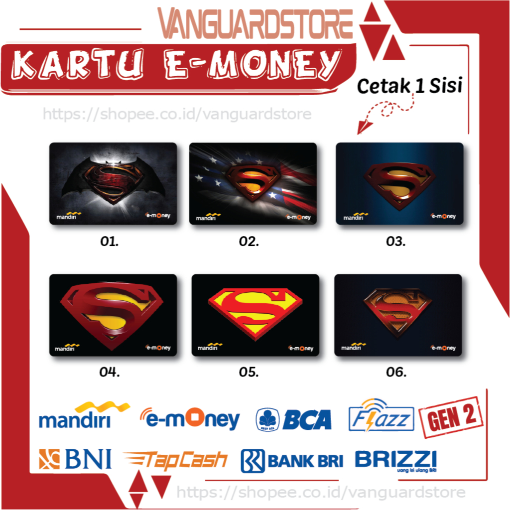 KARTU E MONEY E TOLL LOGO SUPERMAN SUPERHERO ANIME 34 EMONEY MANDIRI FLAZZ BCA BNI TAPCASH BRIZZI