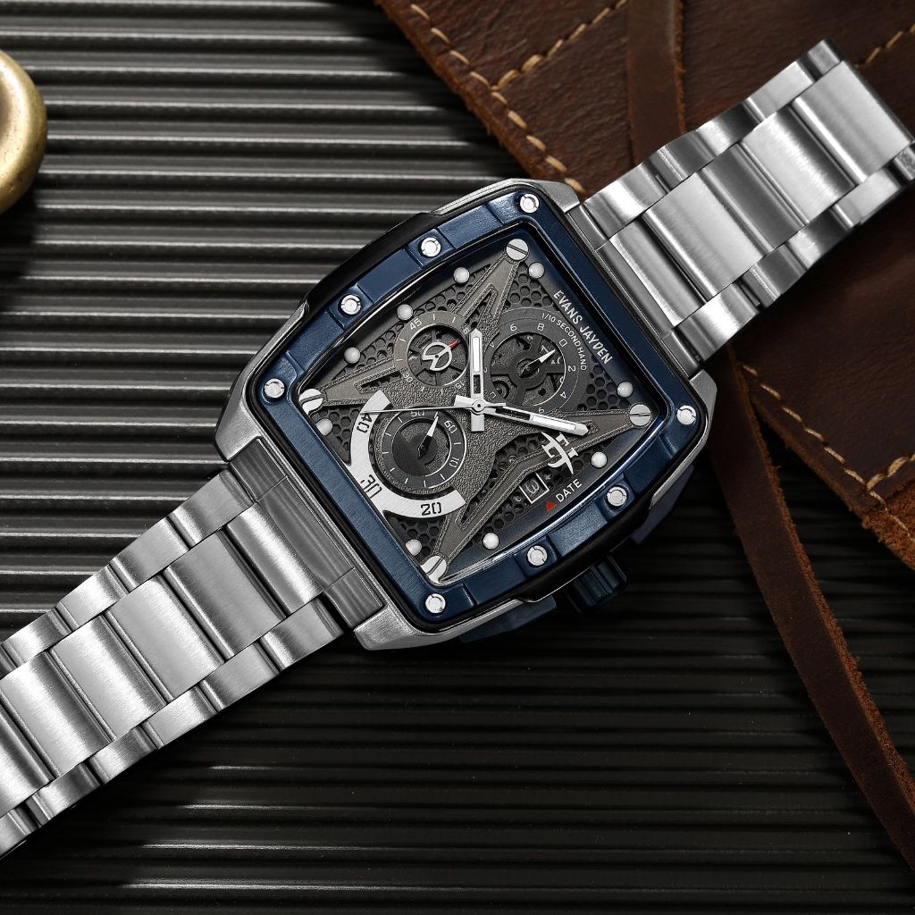 Evans Jayden Jam Tangan Pria 9624 Rantai Stainless Steel Chronograph Kaca Sapphire Water Resistant 5