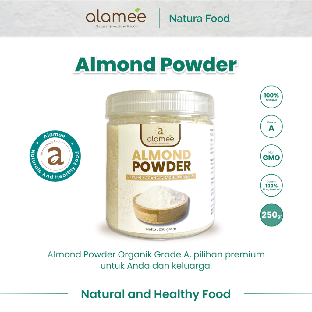 

ALAMEE Tepung Almond PREMIUM Bubuk Almond Powder Almond Flour Tanpa Campuran Gluten FREE 250gr