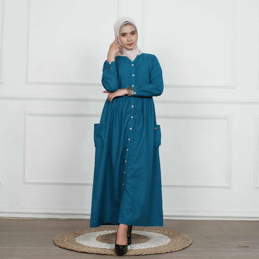 Dress Gamis terbaru Lengan Panjang model polos full kancing kekinian  baju gamis wanita terlaris